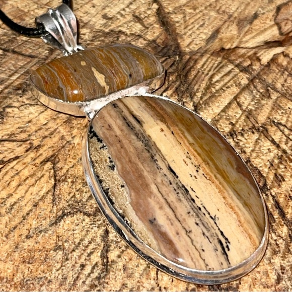 Large Dendritic Jasper Brown Patterned Pendant 3 1/4” - Picture 3 of 13